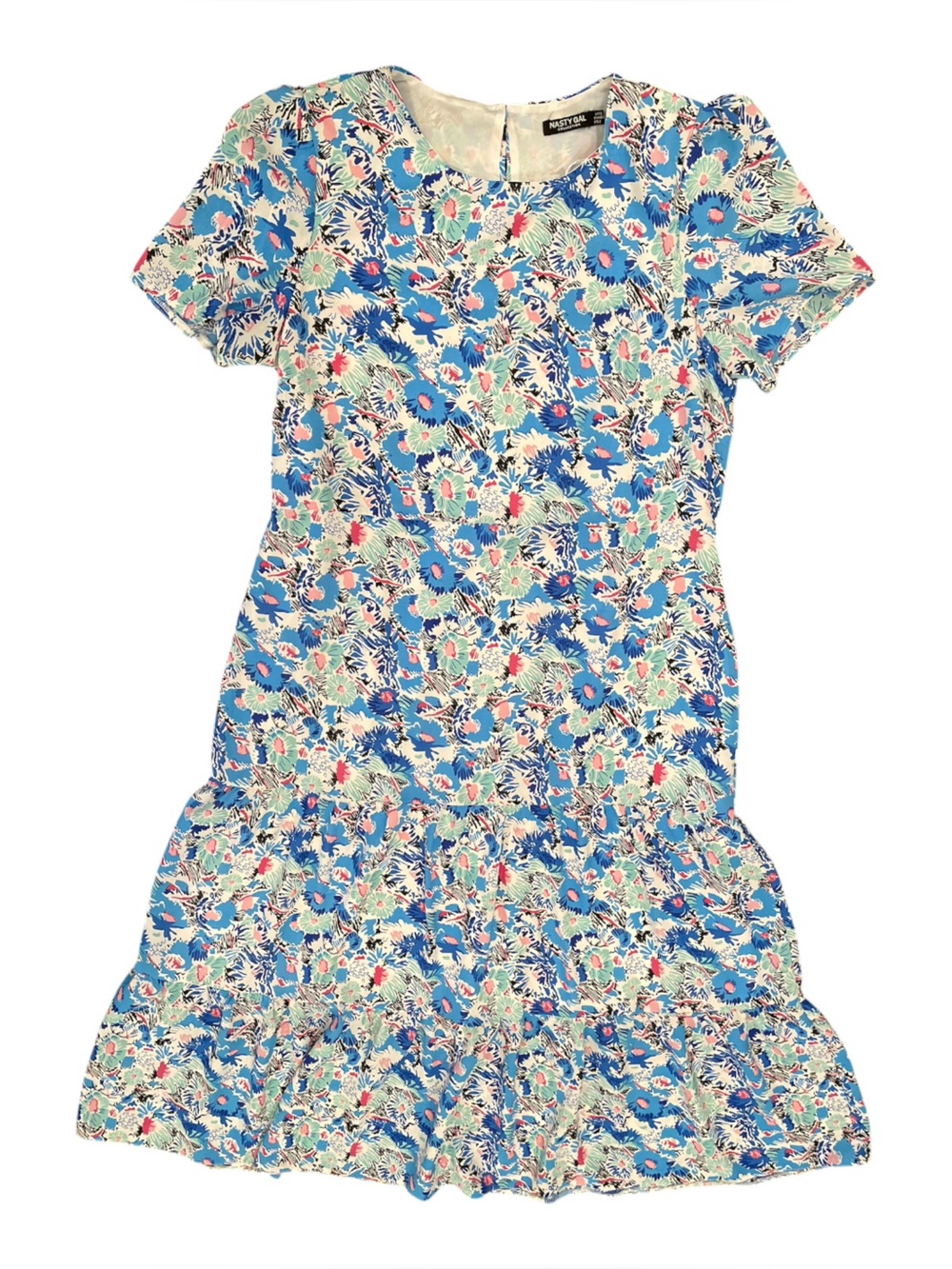 Nasty Gal Blue Floral Drop Waist Dress Size 8